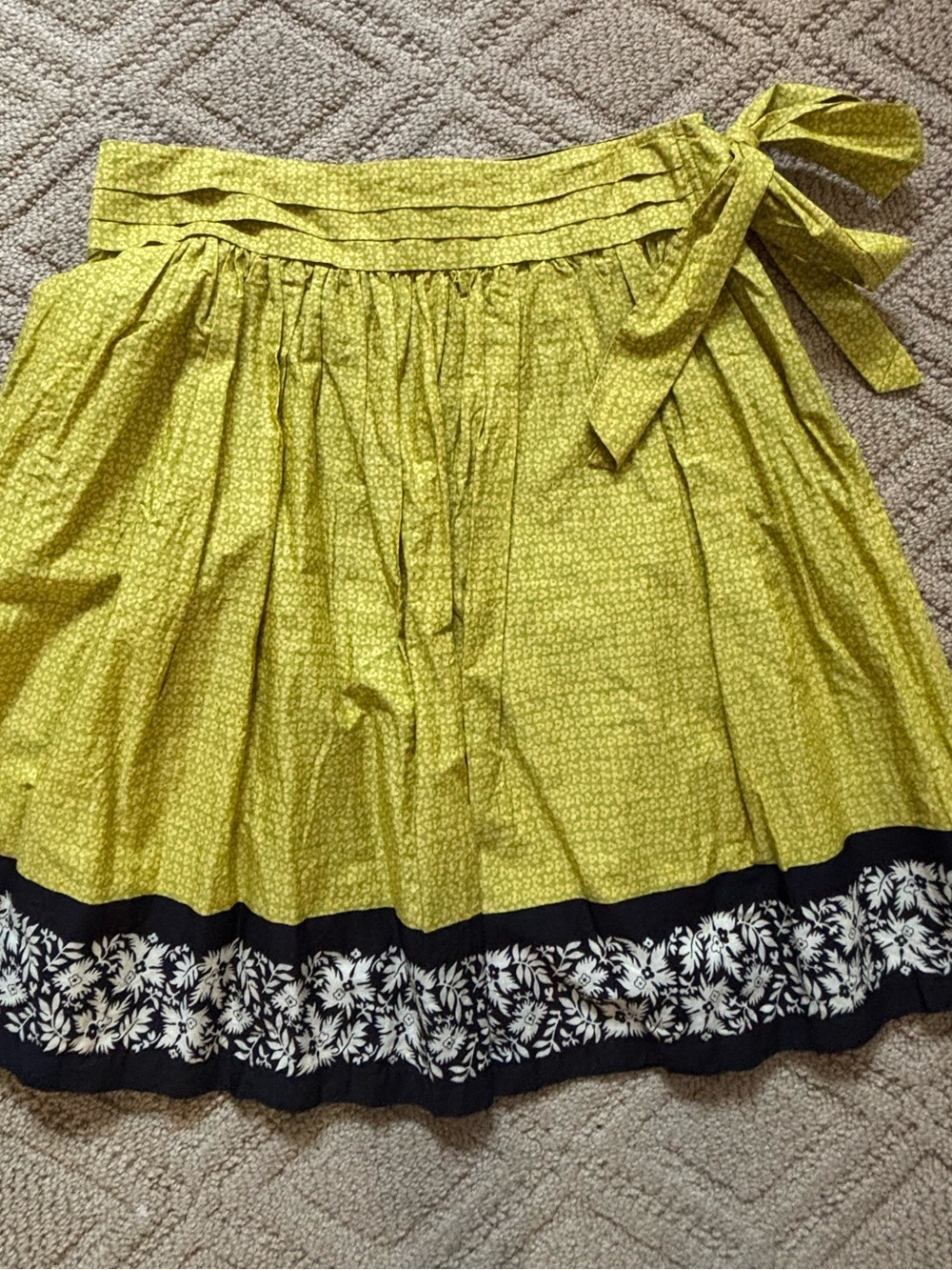 Odille Yellow Green Floral-Trim Skater Skirt